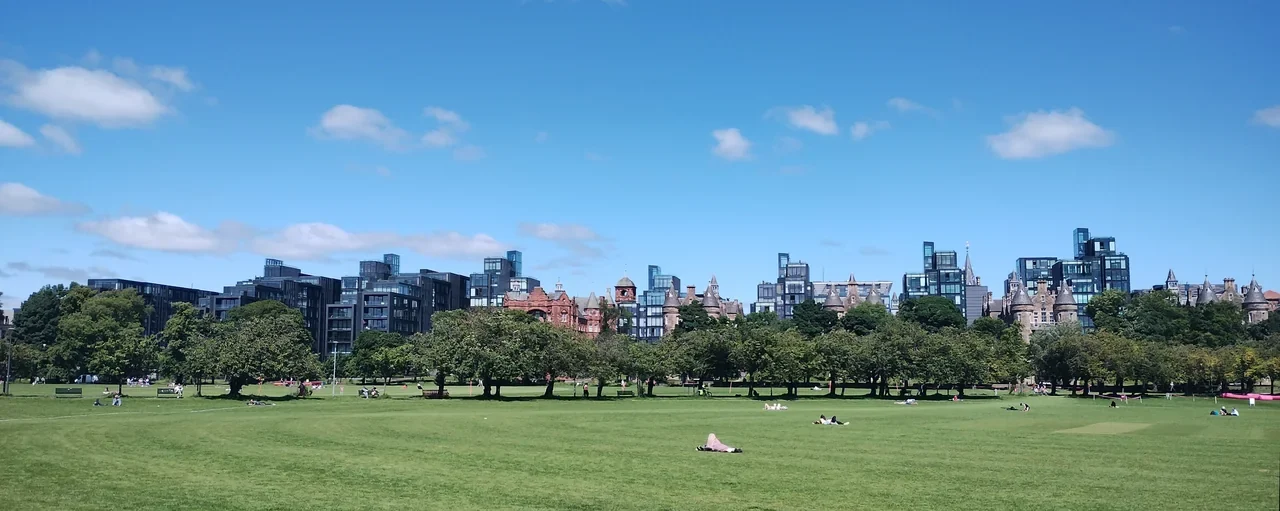 Edinburgh Quartermile buildings seen from the Meadows, June 2024