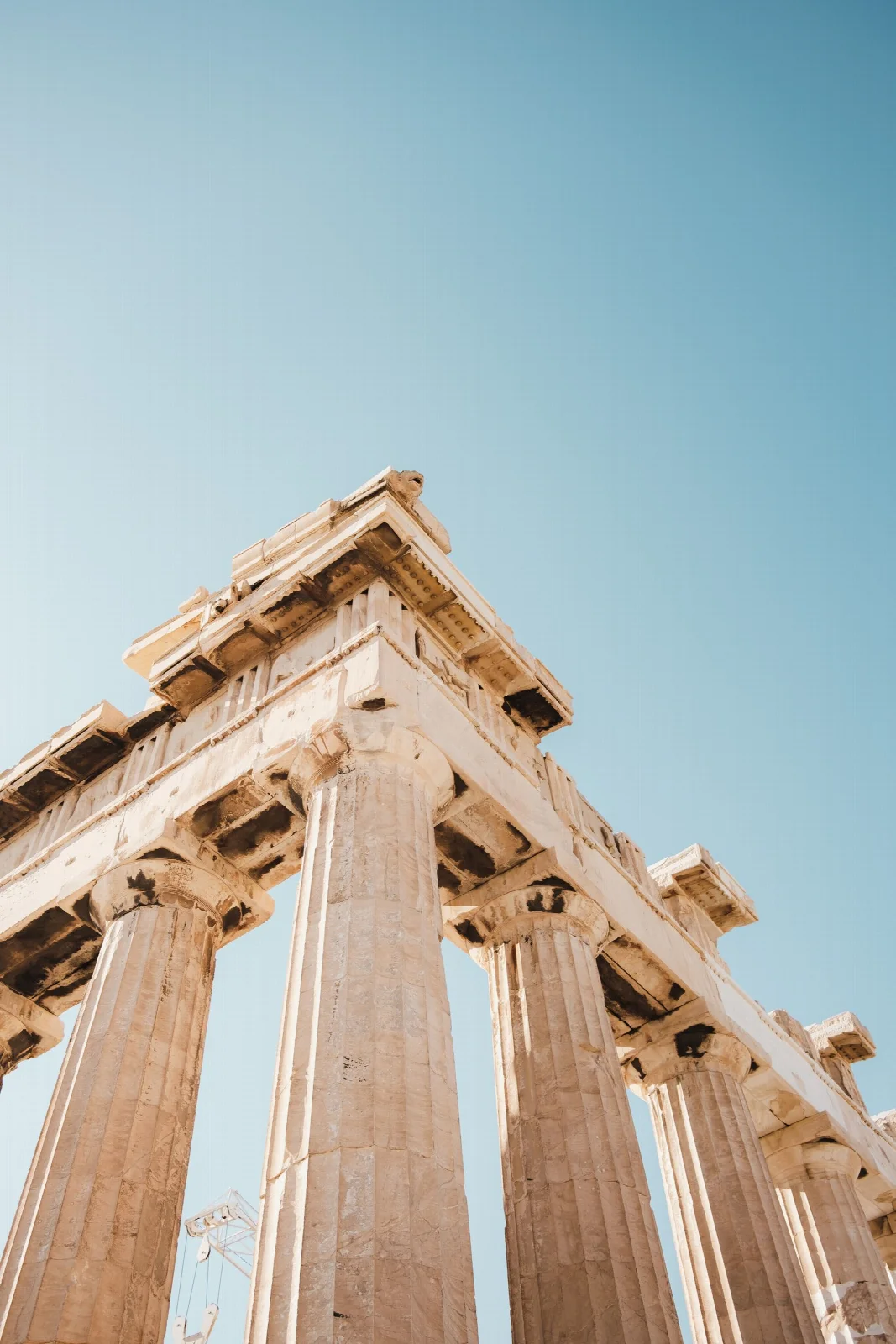 Corner columns and stone details of the Parthenon on the Acropolis, Athens