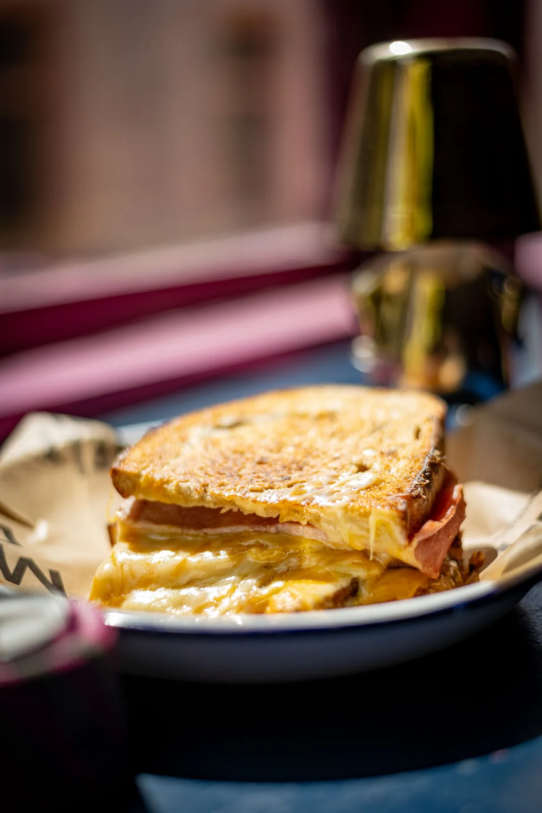 A toasted cheese sandwich served on a plate in a Dublin café