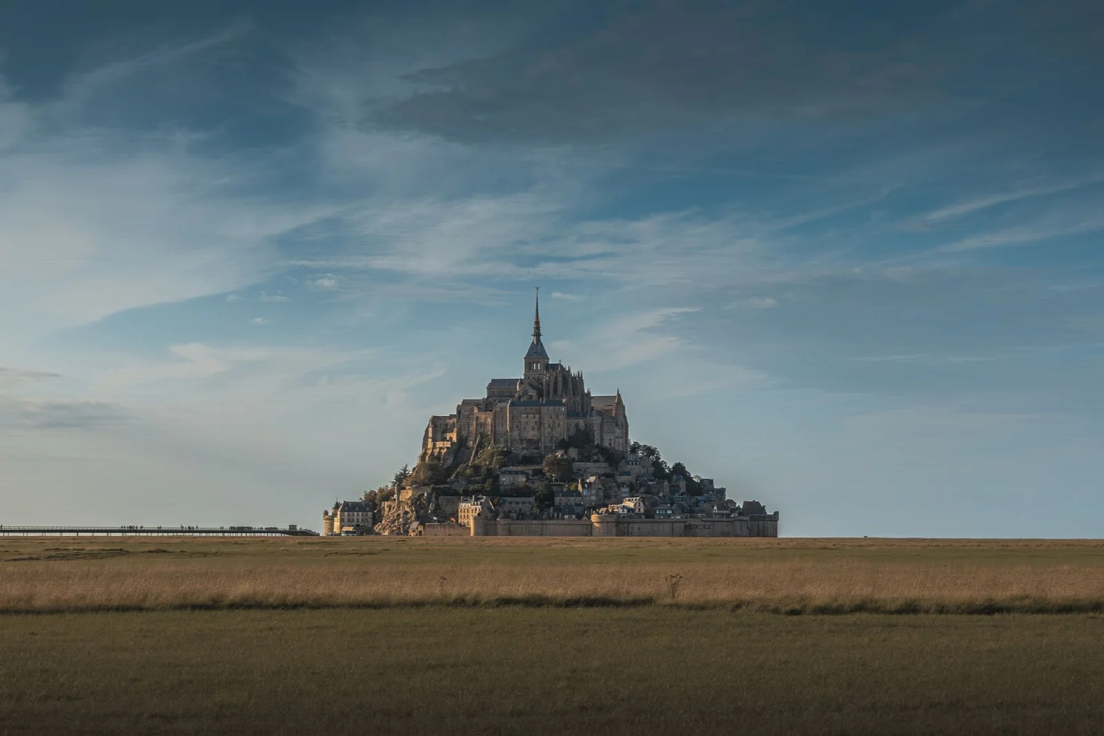 Mont Saint-Michel rising above the Normandy countryside