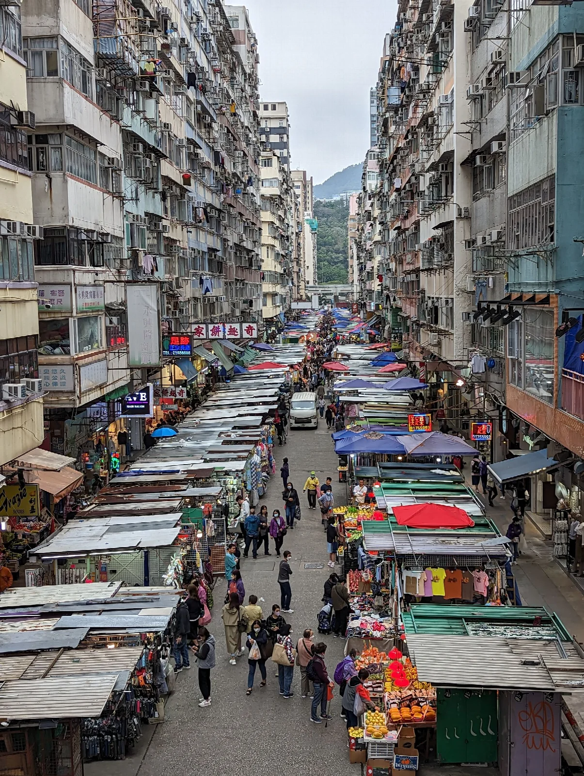 Hong Kong’da apartmanlar arasındaki sokak pazarının renkli tezgâhları