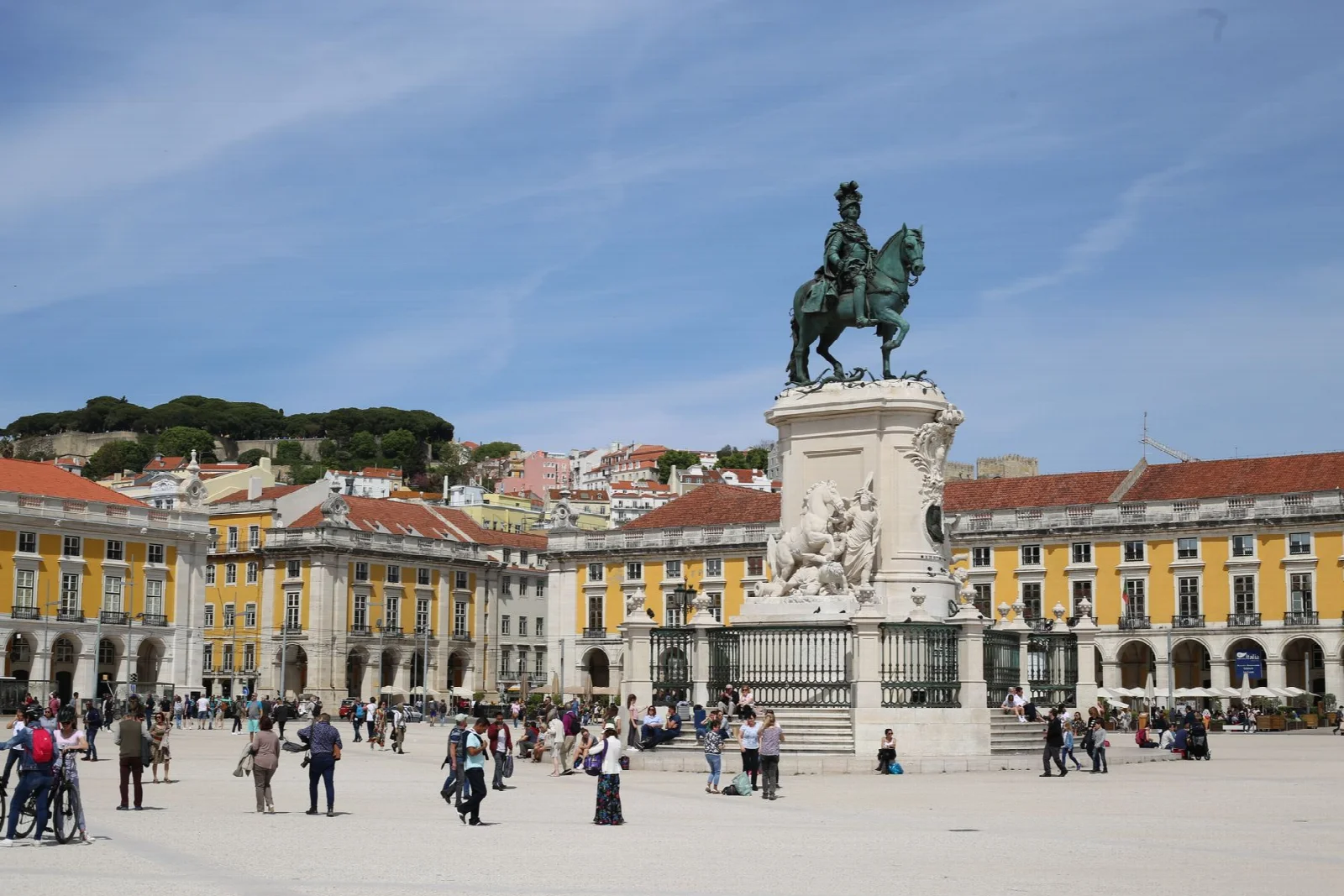Arcaded facades and open space at Praça do Comércio in Lisbon