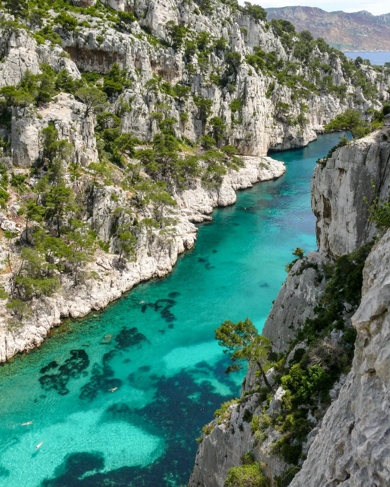 Pale cliffs and turquoise water on the Calanques coast near Marseille