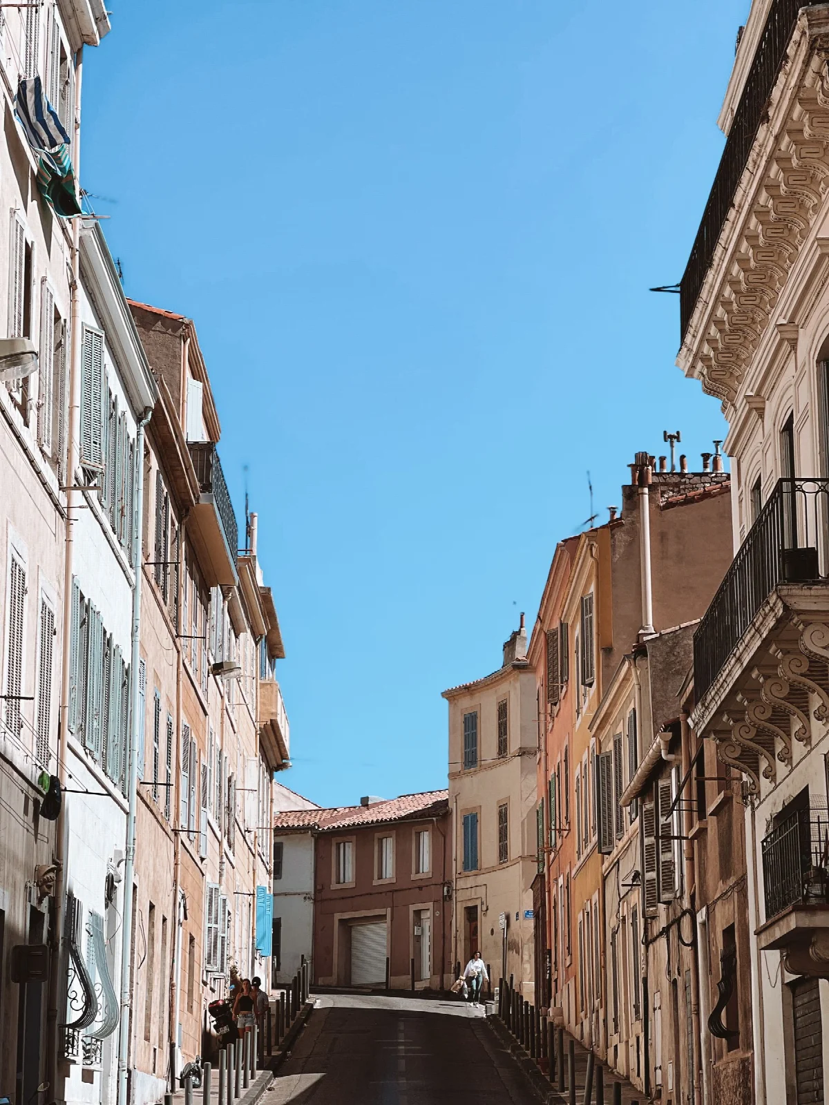 Sunlit historic facades in central Marseille