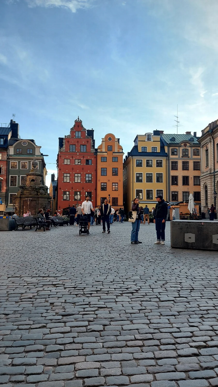 Colourful historic façades and a cobbled square in Stockholm’s Gamla Stan