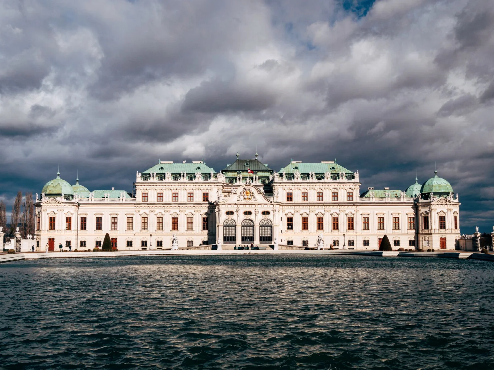 The baroque facade of Belvedere Palace and water in front of it, Vienna